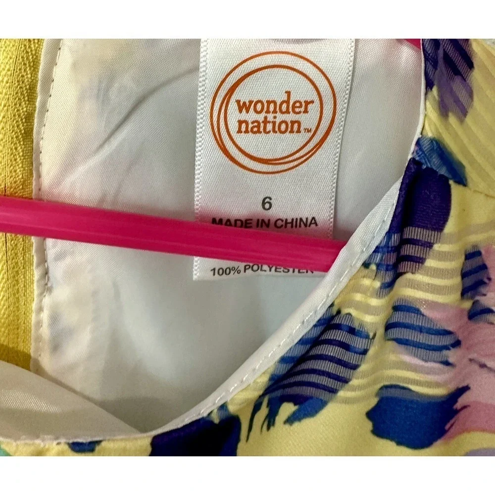 Wonder Nation Girls Yellow Floral Print Dress with Flower Accent Size 6